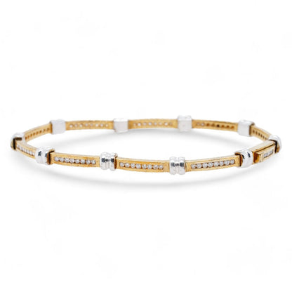 10K Two Tone Gold Channel Set Round Diamond Bar Link Bracelet