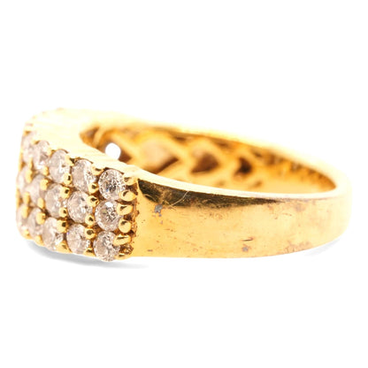 18K Gold Three Row Diamond Band