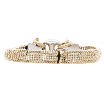 14K Two Tone Gold Mesh Bracelet With Large Stationed Mariner And Oval Links