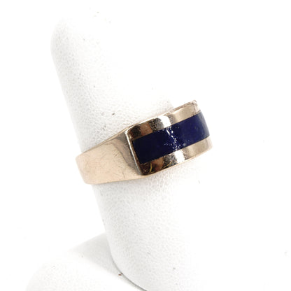 14K Gold Band With Dark Blue Stone Stripe