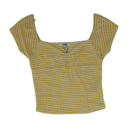 Mustard Striped Cropped Knit Top