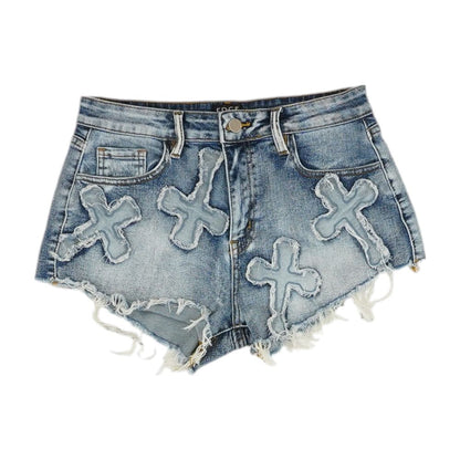 Blue Solid Denim Shorts