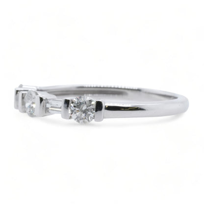 14K White Gold Round And Baguette Diamond Band