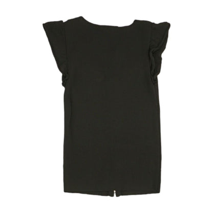 Black Solid Short Sleeve Blouse