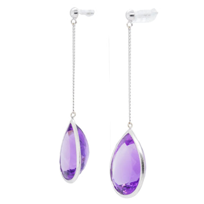 18K White Gold Pear Shaped Amethyst Drop Earrings