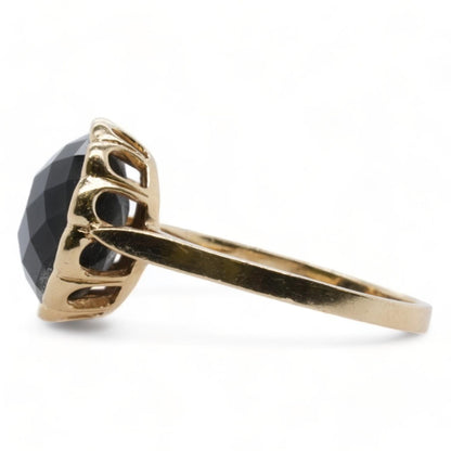 14K Gold Faceted Black Stone Ring