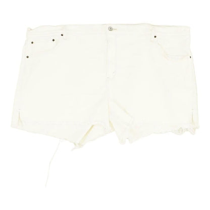 White Solid Denim Shorts