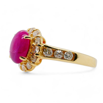 18K Gold Ruby With Diamond Accent Ring