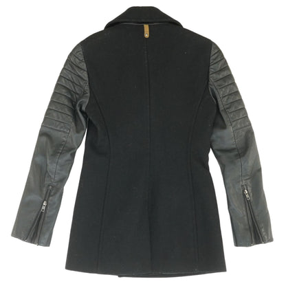 Black Embroidered Detail Leather and Cashmere Blend Jacket