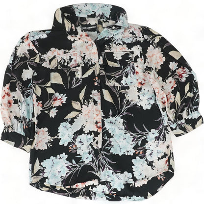 Black Floral 3/4 Sleeve Blouse