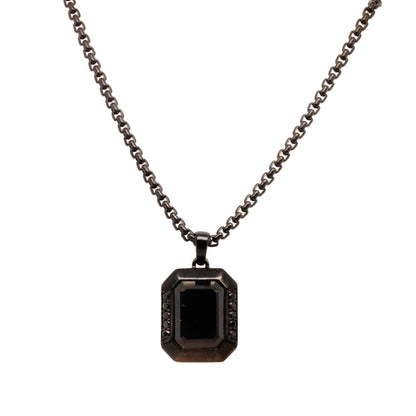 Black PVD Plated Sterling Silver Onyx And Black Spinel Pendant Necklace