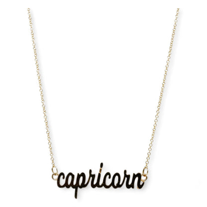 14K Gold Capricorn Name Plate Pendant Necklace