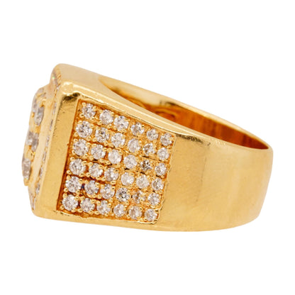 14K Gold Square Cluster Diamond With Round Diamond Halo Gents Ring