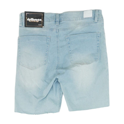 Blue Solid Denim Shorts