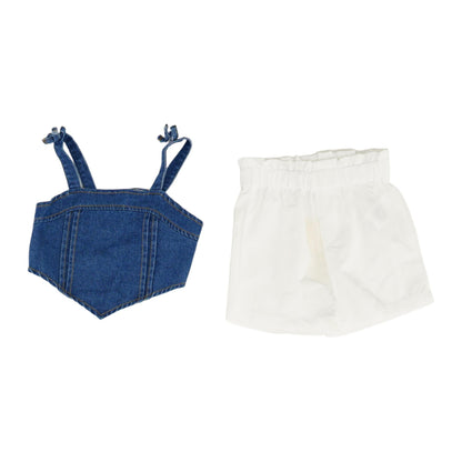 Blue Solid Sleeveless Blouse and Shorts Set