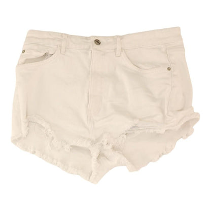 White Solid Denim Shorts