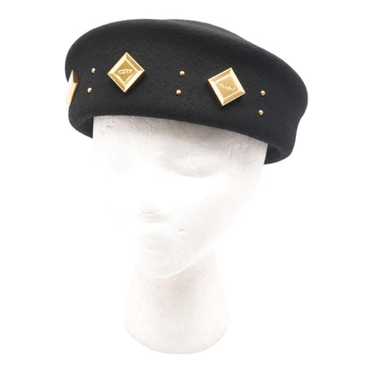 Black Bibi Golden Embellished Wool Beret