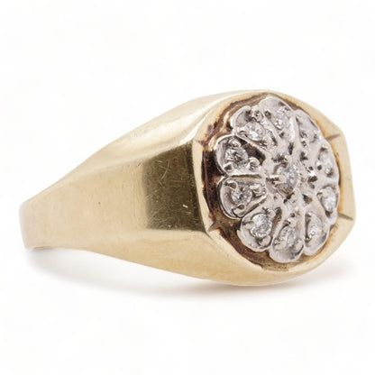 10K Gold Diamond Cluster Signet Ring