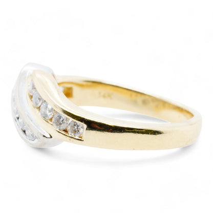 14K Two Tone Gold Channel Set Diamond Wave Band