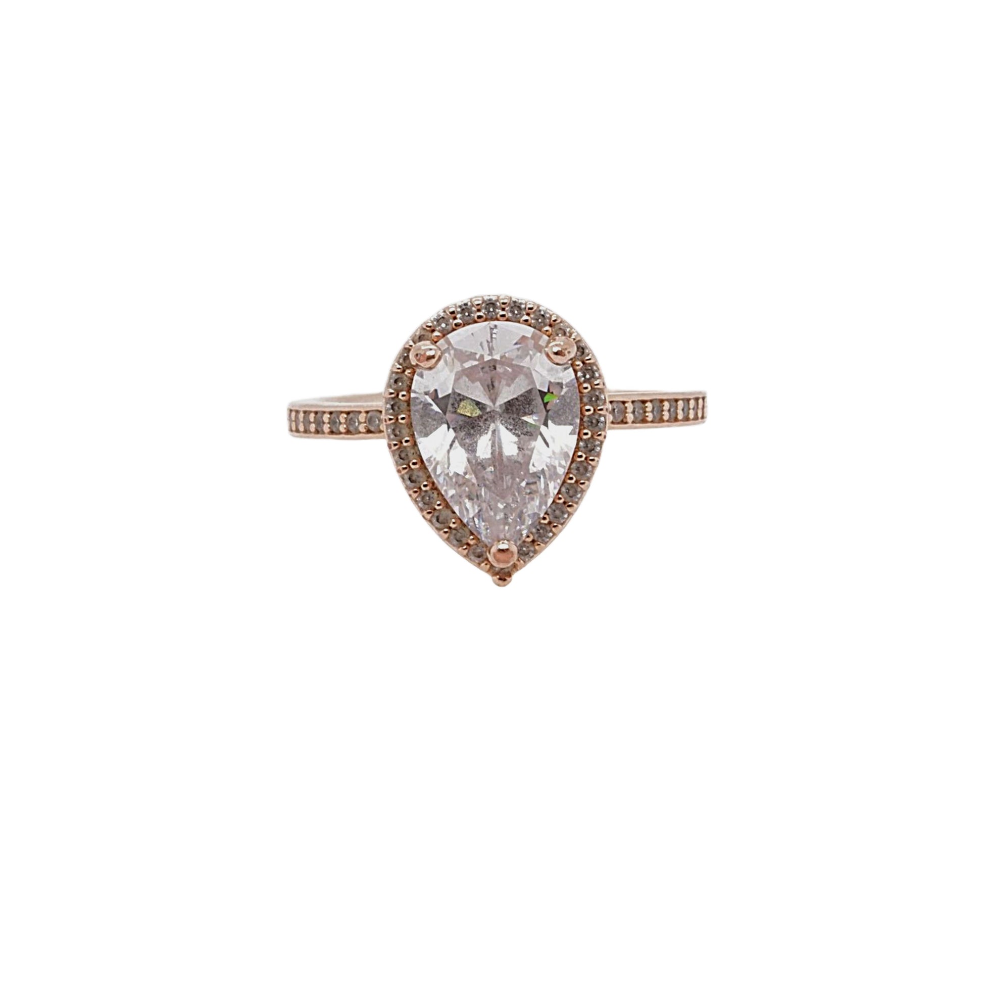 Sparkling Teardrop Halo Ring, Rose gold plated