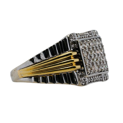 10K Two Tone Gold Round Diamond Cluster And Rolex Style Shank Band