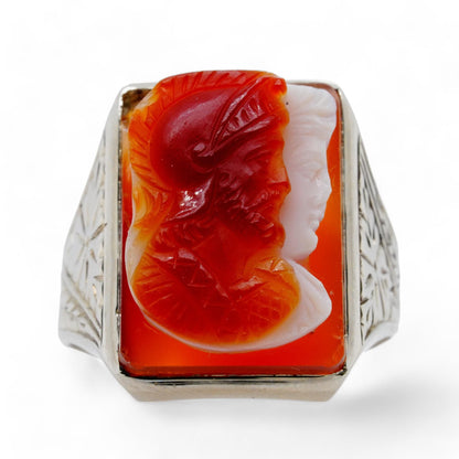 14K White Gold Cameo Signet Ring