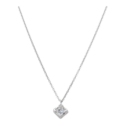 14K White Gold Diagonal Fancy Cut Square Diamond Pendant Necklace