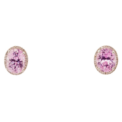 14K White Gold Oval Kunzite With Diamond Halo Stud Earrings