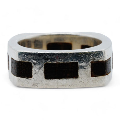 Sterling Silver Squares Wood Inlay Band