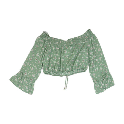 Green Floral 3/4 Sleeve Blouse