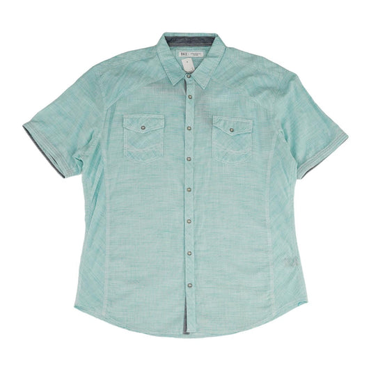 Turquoise Solid Short Sleeve Button Down