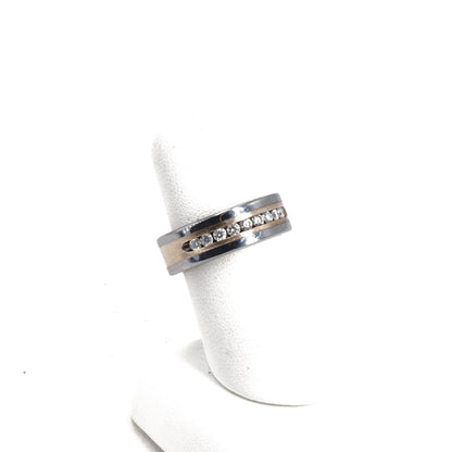 Two Tone Tungsten Carbide Diamond Band