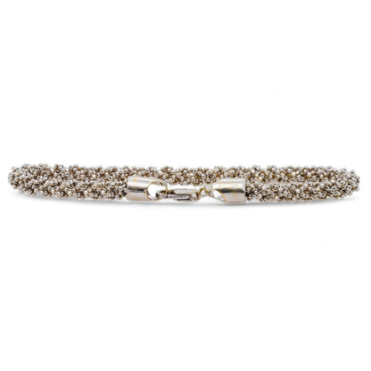 18K White Gold Braided Diamond Cut Bead Chain Bracelet