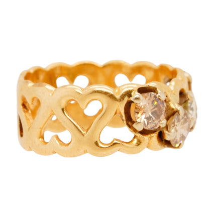 14K Gold Heart With Six Round Diamonds Band