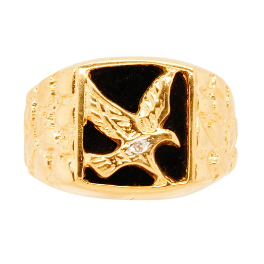 10K Gold Signet With Nugget Shank And Eagle Motif Ring