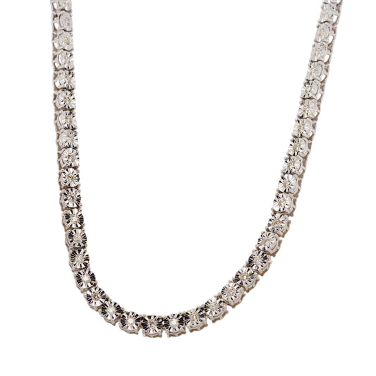 14K White Gold Round Illusion Set Diamond Tennis Necklace