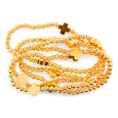 Gold Tone Ball Bead With Crosses Necklace