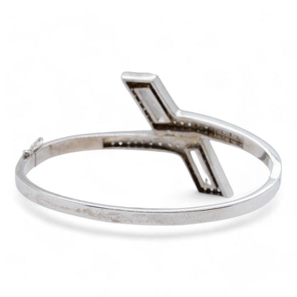 White Gold Round Diamond Bypass Hinged Cuff Bracelet