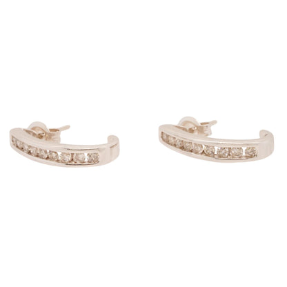 14K White Gold Diamond J Hoop Earrings