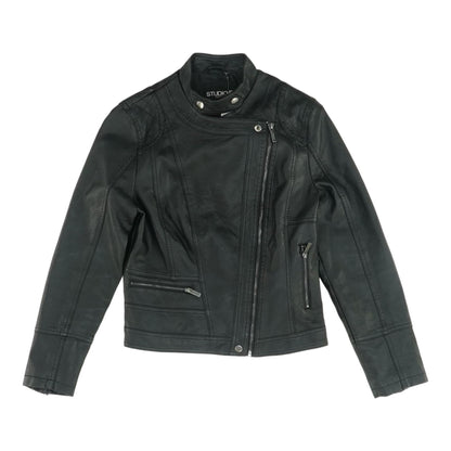 Black Solid Faux Leather Jacket