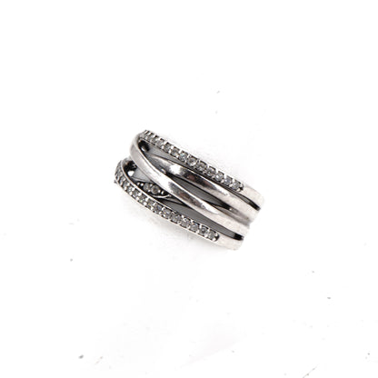 Sterling Silver Sparkling And Polished Lines Cubic Zirconia Band