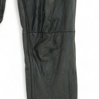 Black Solid Leather Dress Pants