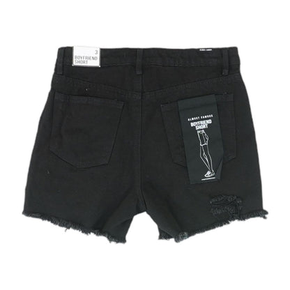 Black Solid Denim Shorts