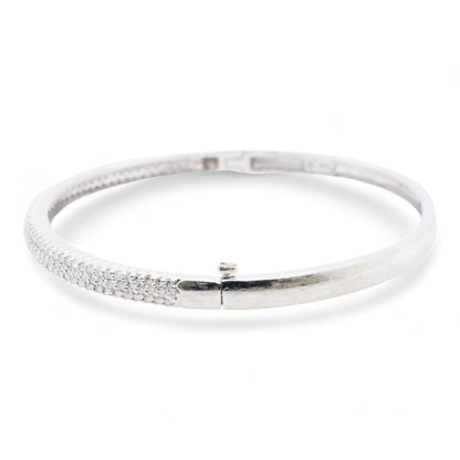 14K White Gold Pave Diamond Hinged Bangle Bracelet