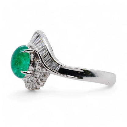 Platinum Emerald With Abstract Diamonds Cocktail Ring