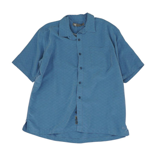 Blue Solid Short Sleeve Button Down