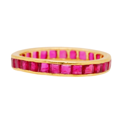 18K Gold Red Square Stone Eternity Band