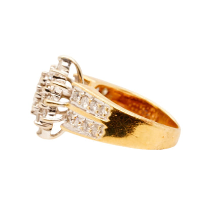 14K Gold Vintage Style Marquise Shape Round Diamond Cluster Ring