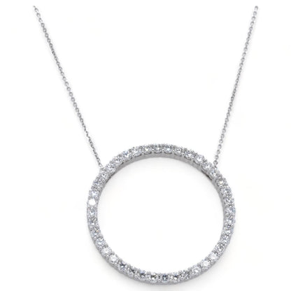 14K White Gold Round Lab Created Diamond Circle Pendant Necklace