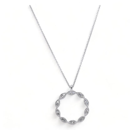 14K White Gold Vintage Inspired Diamond Circle Pendant Necklace